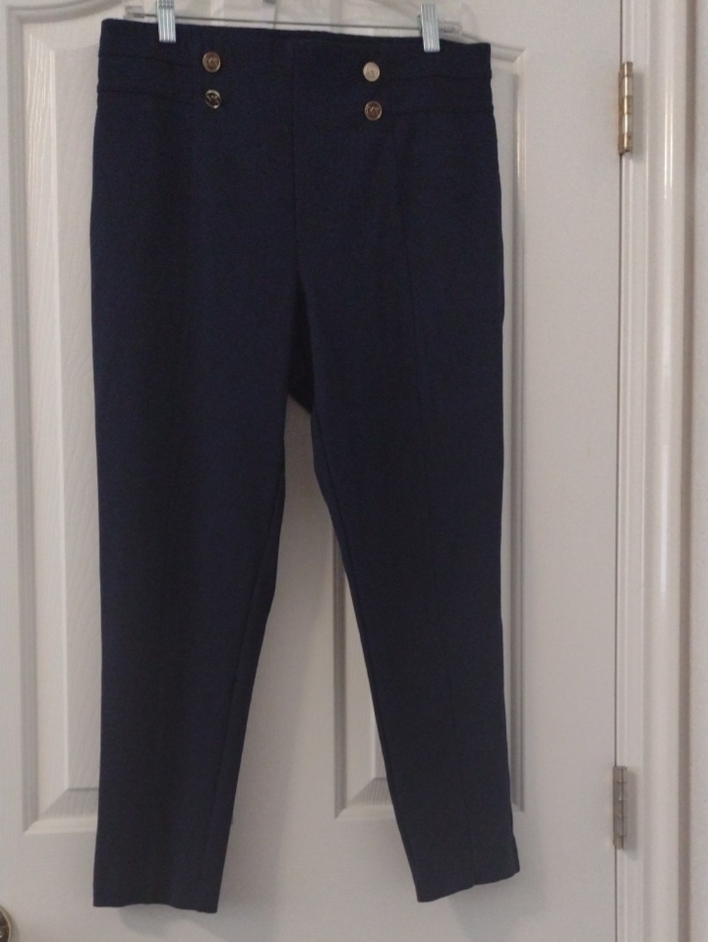 Michael Kors Navy Stretch Dress Pants with Gold Button Detail New